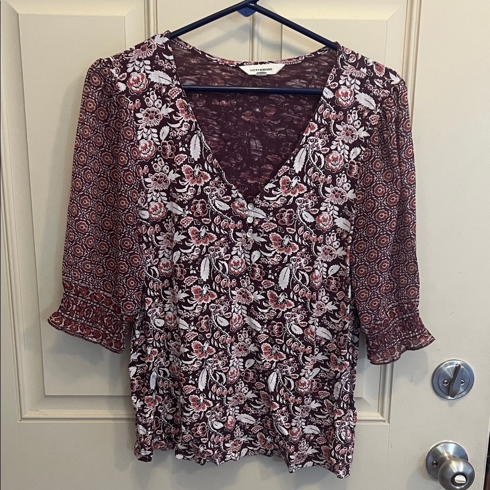 Lucky Brand Burgundy Floral Blouse